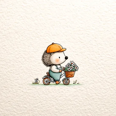 Whimsical Hedgehog on a Tricycle with Daisies Whimsical Hedgehog on a Tricycle with Daisies
