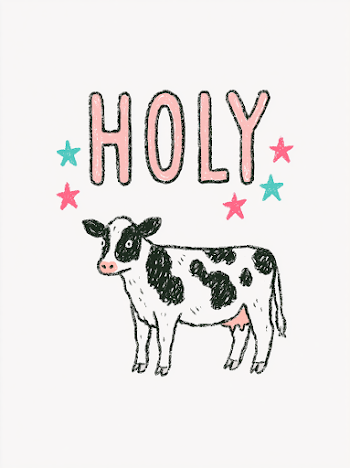 Whimsical Holstein Cow Illustration with 'HOLY' Text