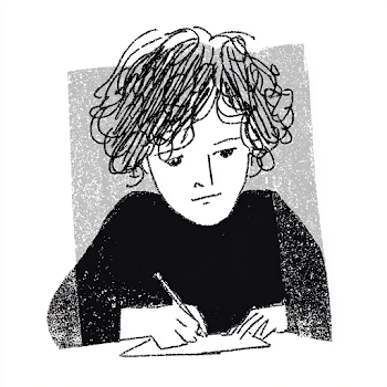 Whimsical Illustration of a Child Writing
