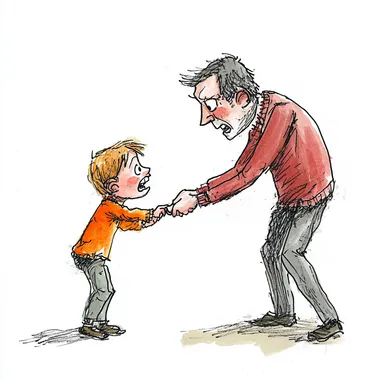 Whimsical Ink Illustration of a Parent Playfully Punishing a Child Whimsical Ink Illustration of a Parent Playfully Punishing a Child