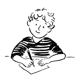 Whimsical Kid Writing Illustration