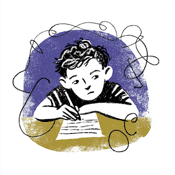 Whimsical Kid Writing Illustration