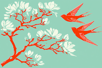 Whimsical Magnolia Branch with Swallows