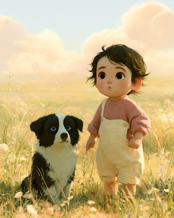 Whimsical Meadow Adventure with Toddler and Dog