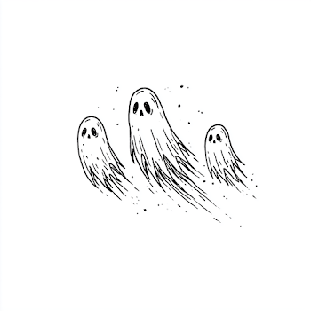 Whimsical Minimalist Ghost Doodles Flying