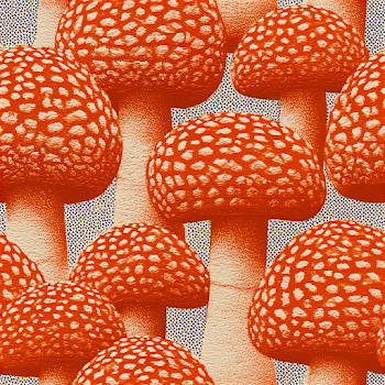 Whimsical Mushroom Seamless Pattern - Risograph Style