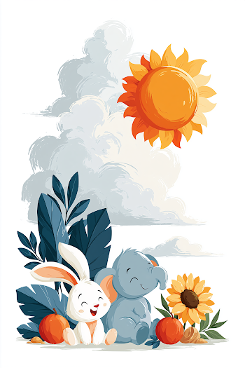 Whimsical Nursery Art Featuring Cute Rabbit and Elephant