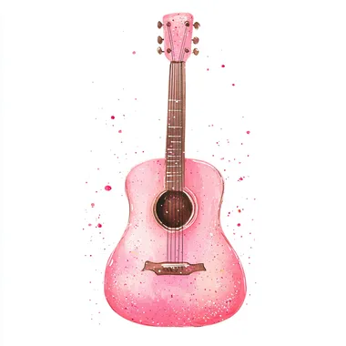 Whimsical Pink Glitter Acoustic Guitar Illustration Whimsical Pink Glitter Acoustic Guitar Illustration