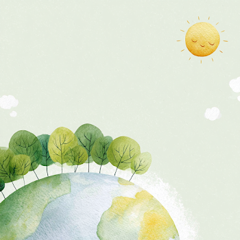 Whimsical Planet with Smiling Sun and Trees