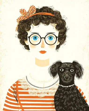 Whimsical Portrait of a Woman with Dog in Matisse Style Whimsical Portrait of a Woman with Dog in Matisse Style