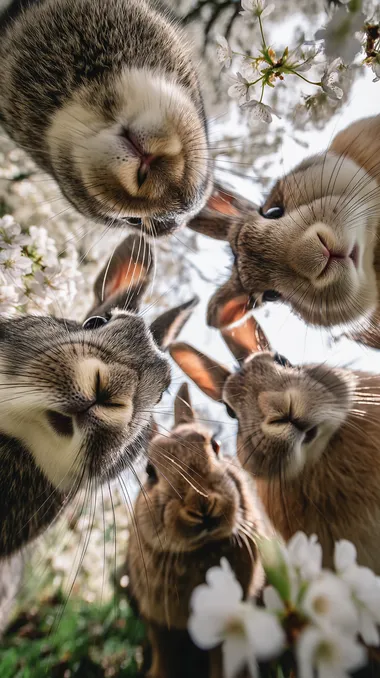 Whimsical Rabbits Surrounded by Cherry Blossoms Whimsical Rabbits Surrounded by Cherry Blossoms