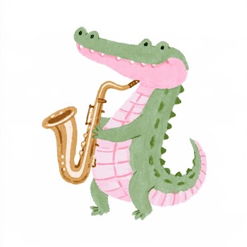Whimsical Retro Alligator Playing Saxophone at Mardi Gras