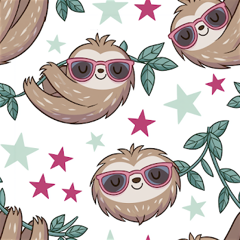 Whimsical Sloth Pattern with Stars