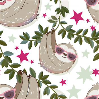 Whimsical Sloth Pattern with Sunglasses and Stars