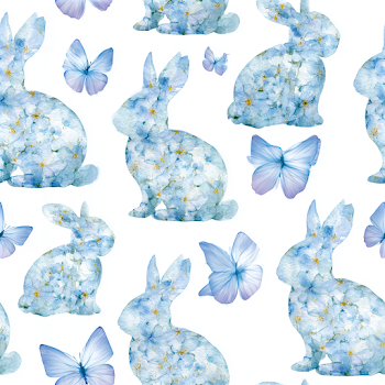 Whimsical Spring Pattern with Floral Rabbits and Butterflies