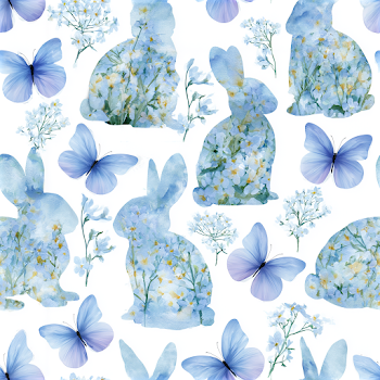 Whimsical Spring Pattern with Rabbits and Butterflies