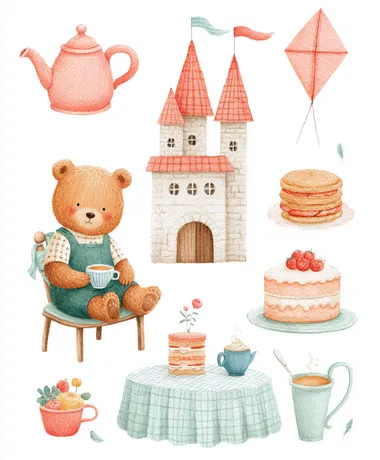 Whimsical Tea Time: Bear in Front of a Castle Whimsical Tea Time: Bear in Front of a Castle