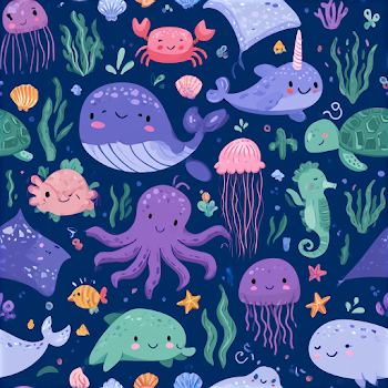 Whimsical Underwater Ocean Pattern with Cute Sea Creatures