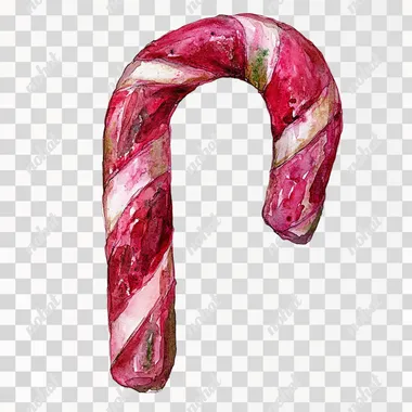 Whimsical Watercolor Candy Cane on White