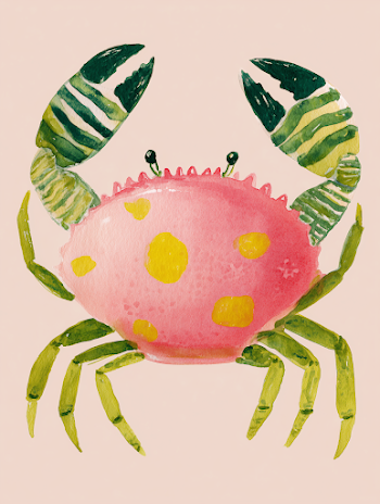 Whimsical Watercolor Crab Illustration