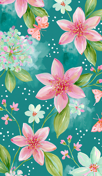 Whimsical Watercolor Floral Pattern with Butterflies