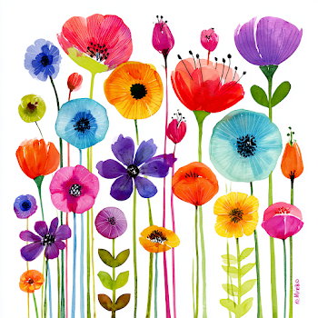 Whimsical Watercolor Flowers in Mari Mekko Style