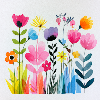 Whimsical Watercolor Flowers in Mari Mekko Style