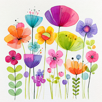 Whimsical Watercolor Flowers in Mari Mekko Style