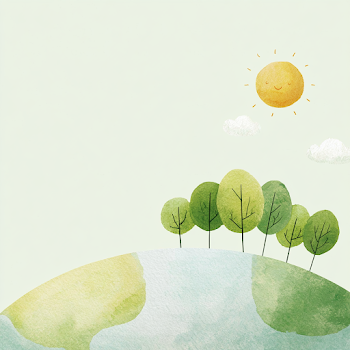 Whimsical Watercolor Planet with Smiling Sun