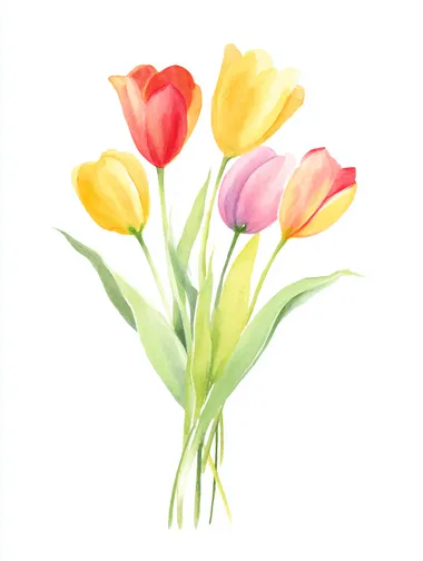 Whimsical Watercolor Tulip Bouquet Whimsical Watercolor Tulip Bouquet