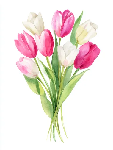 Whimsical Watercolor Tulip Bouquet Whimsical Watercolor Tulip Bouquet