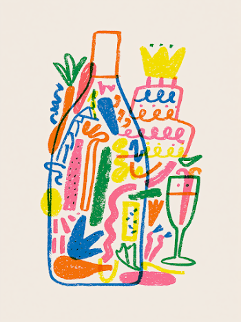 Whimsical Wedding Cake Bottle Illustration