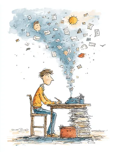 Whimsical Writer: A Cartoon Illustration of Creativity Whimsical Writer: A Cartoon Illustration of Creativity