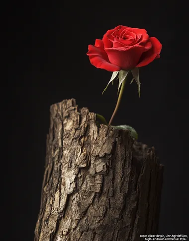 Whispers of Nature: A Red Rose and Ancient Wood in Harmony Whispers of Nature: A Red Rose and Ancient Wood in Harmony