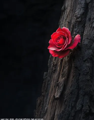 Whispers of Nature: A Red Rose on Ancient Wood Whispers of Nature: A Red Rose on Ancient Wood