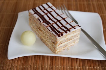 White and Beige Dessert Served on White Ceramic Square Plate