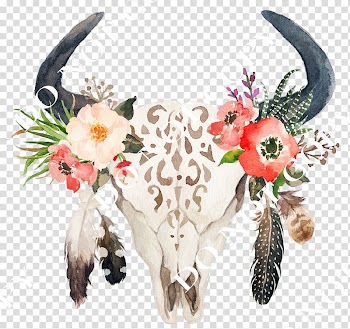 White and black animal skull painting, Cattle Wedding invitation Floral design Flower Boho-chic, Boho chic animals transparent background PNG clipart