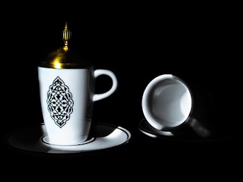 White and Black Ceramic Mug With Brass-colored Lid