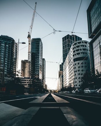 white and black city building