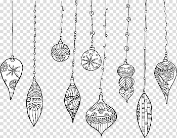White and black floral hanging decors illustration, Santa Claus Christmas decoration Coloring book Christmas ornament, Christmas decoration pattern transparent background PNG clipart