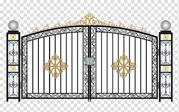 White and black gate illustration, Window Gate Door Steel Wrought iron, Pattern wrought iron gates transparent background PNG clipart
