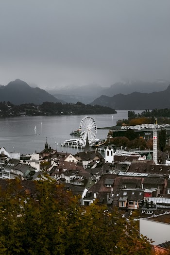 White and Black Houses Near Body of Water