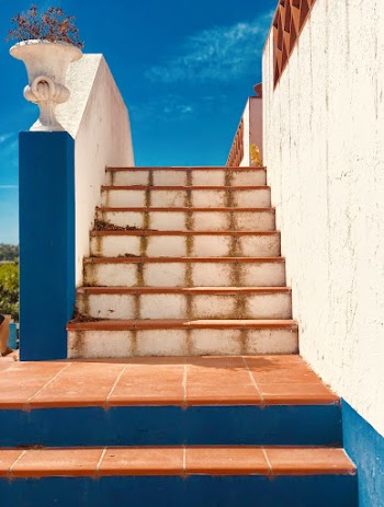 White and Blue Concrete Stairs