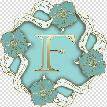 White and blue floral frame illustration, Flower Theme Capital Letter F transparent background PNG clipart