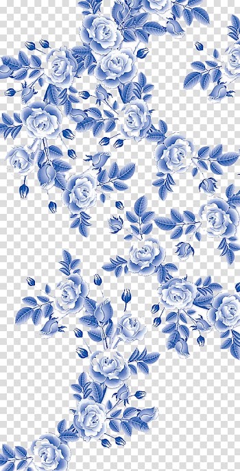 White and blue flower illustration, Jingdezhen Blue and white pottery Ceramic Porcelain, Blue and white lines transparent background PNG clipart