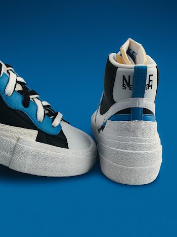 White-and-blue Lace-up Sneakers