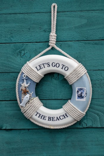 White and Blue Let's Go to the Beach Inflatable Ring Wreath Hanging Decor