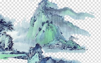 White and blue snowy mountains painting, China Chinese painting Landscape painting Ink wash painting, mountain transparent background PNG clipart
