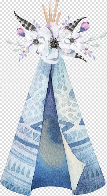 White and blue tipi tent, Tipi Native Americans in the United States Illustration, Fresh and elegant Bohemian wind tent transparent background PNG clipart