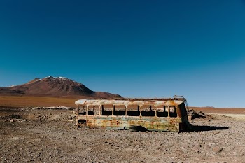 white and brown bus frame